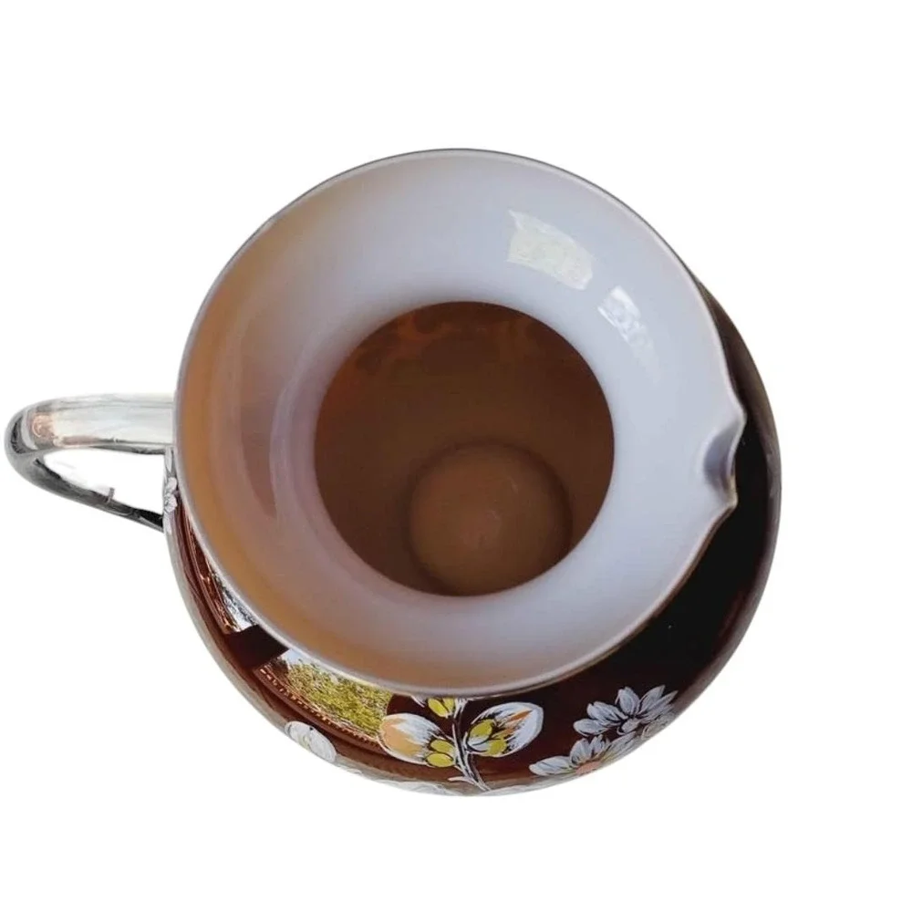 Ardalt Italian Art Glass Pitcher‎ Clear Handle Brown White Floral - Picture 4 of 8